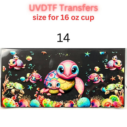 Sea Turtle UVDTF Cup Wrap | Ocean Animal Glass Cup Decal | Cute Marine Life Wrap | 16oz Libbey Glass Transfer