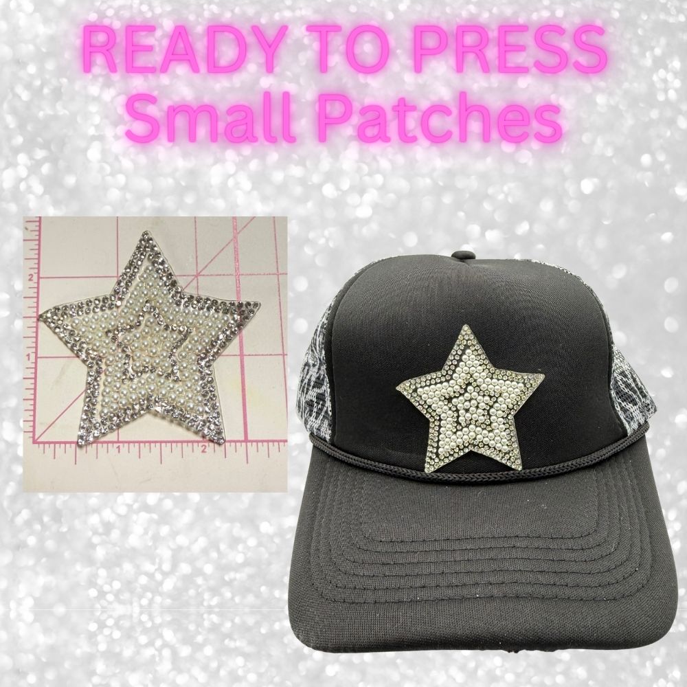 ⭐ READY TO PRESS – Small Star Patches  Rhinestone | Glitter | Appliqué | Trucker Hat Patches