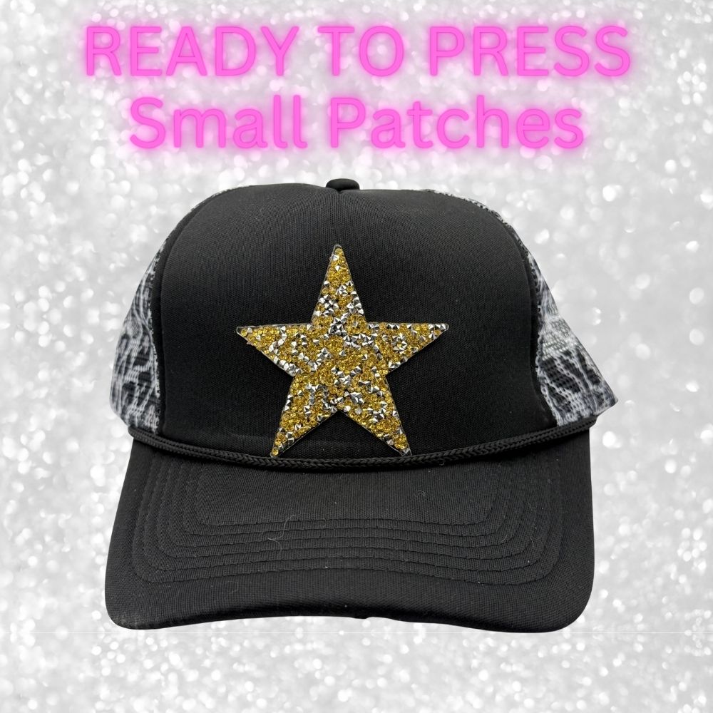 ⭐ READY TO PRESS – Small Rhinestone | Glitter | Appliqué | Trucker Hat Patches Star Patches ⭐