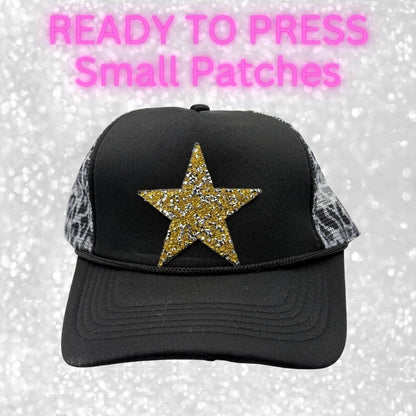 ⭐ READY TO PRESS – Small Rhinestone | Glitter | Appliqué | Trucker Hat Patches Star Patches ⭐