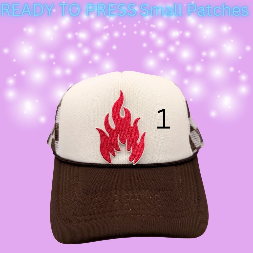 🔥 Ready to Press Small Lip, Heart & Flame Patches – Heat Transfer Embroidered Patches (7 Designs)