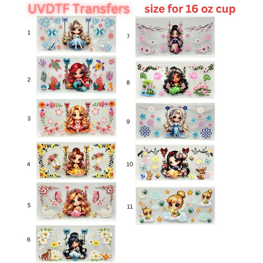 Whimsical Fairytale Girl UV DTF Cup Wrap | 16 oz Glass Can Transfer | Floral Princess-Inspired Designs | Choose 1–11
