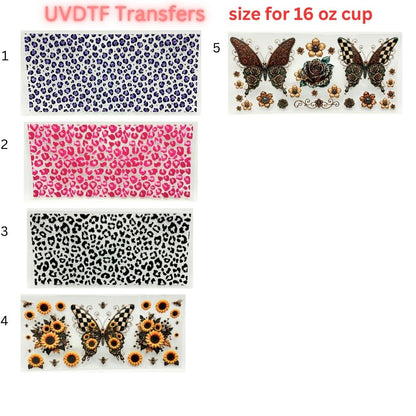 Leopard Print & Butterfly UV DTF Cup Wrap | 16 oz Glass Can Transfer | Animal Print Floral Designs | Choose 1–5