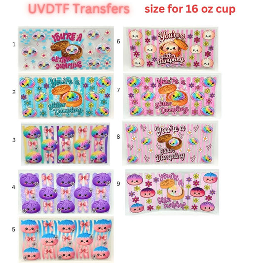 Cute Glitter Dumpling UV DTF Cup Wrap | 16 oz Glass Can Transfer | Kawaii Colorful Dumpling Designs | Choose 1–9