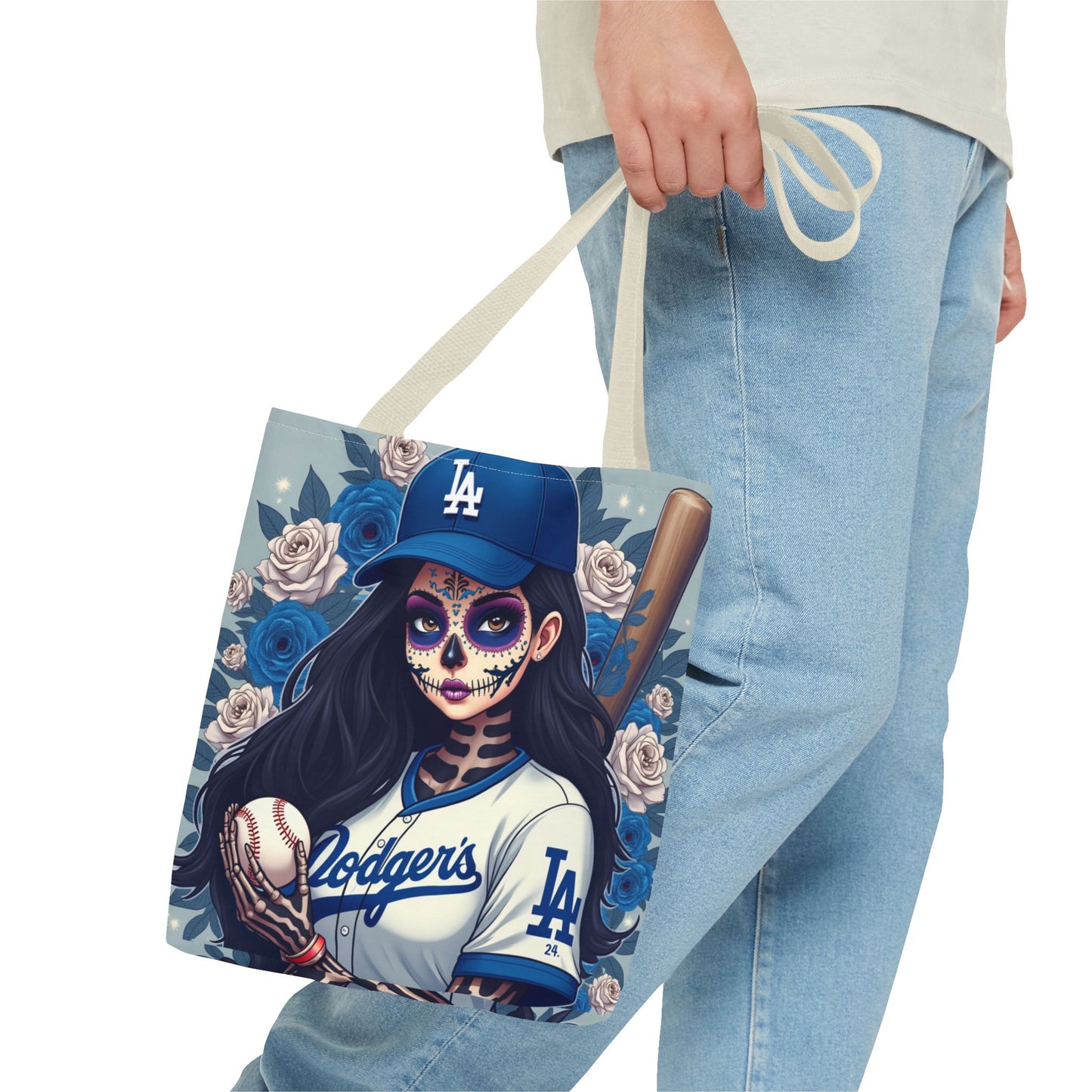 Sugar Skull Baseball Tote Bag, Unique Tote for Sports Fans, Day of the Dead Inspired, Stylish Shopping Bag, Gift for Her