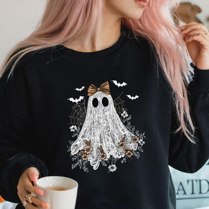 Halloween Lace Ghost DTF Transfer – Spooky Coquette Iron-On (10-Inch Ready to Press)