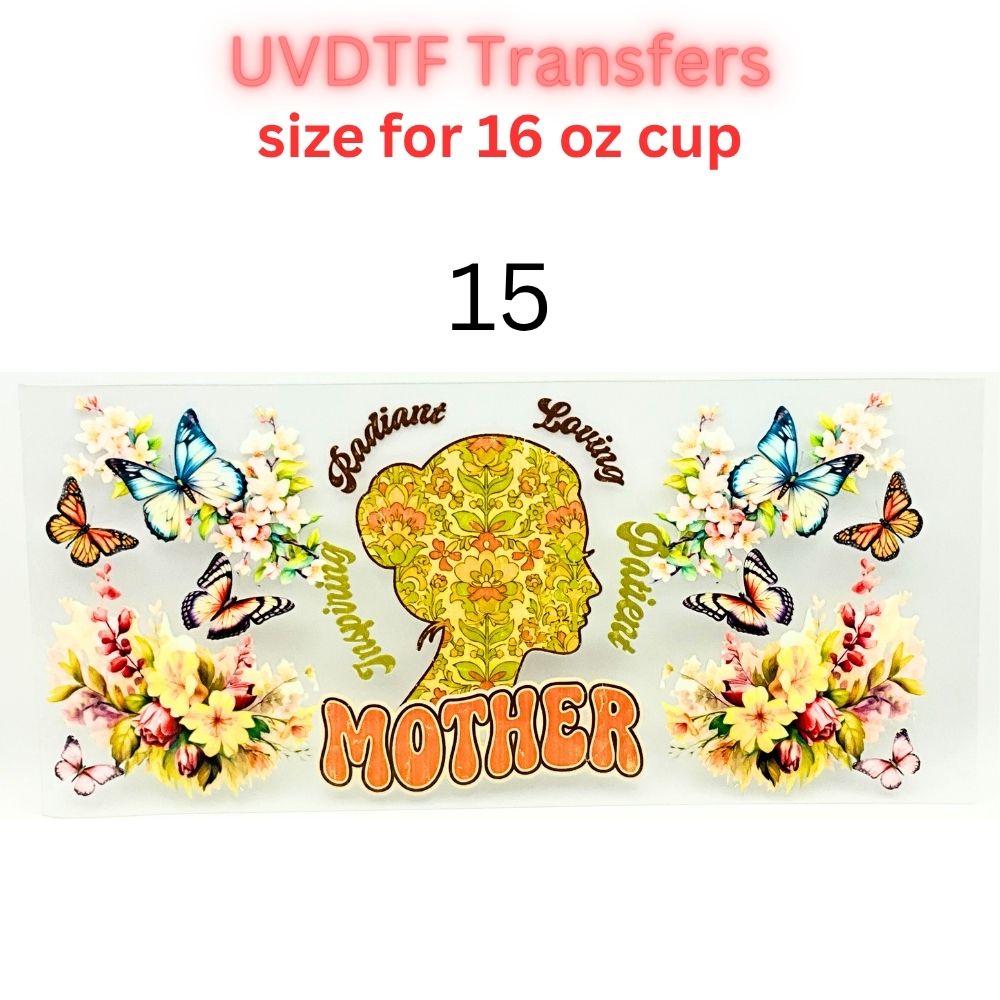 Mother UVDTF Cup Wrap | Mama Floral Tumbler Decal | Mom Gift Transfer | 16oz Glass Cup Wrap | Butterfly Flower Design