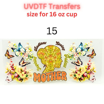Mother UVDTF Cup Wrap | Mama Floral Tumbler Decal | Mom Gift Transfer | 16oz Glass Cup Wrap | Butterfly Flower Design