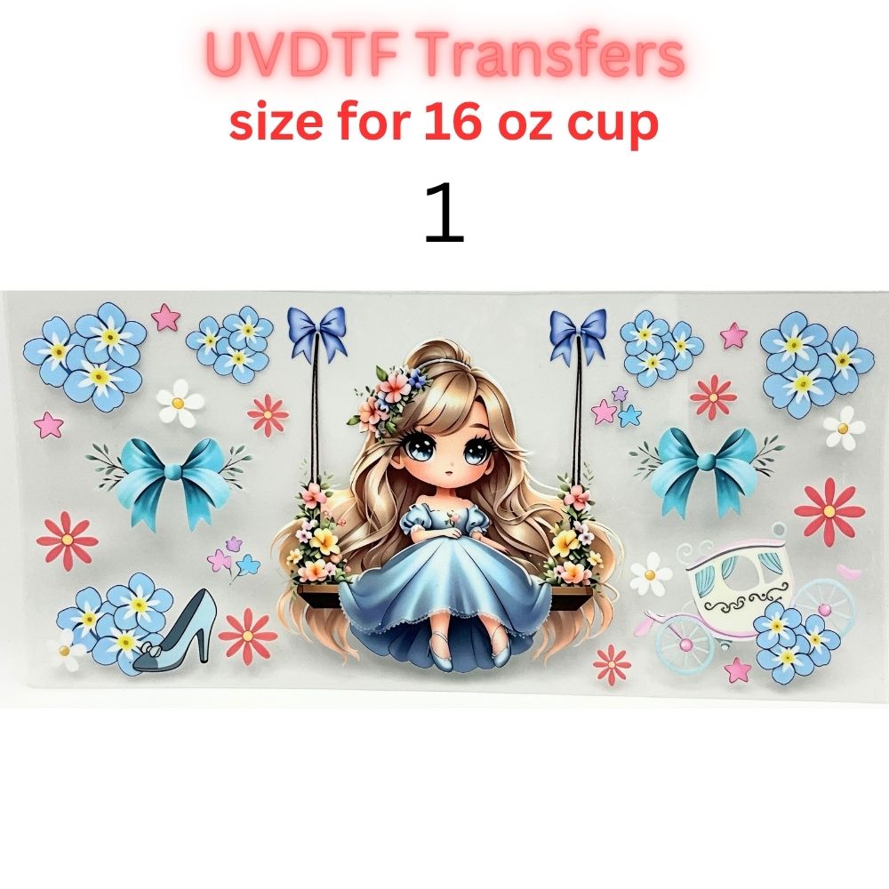 Whimsical Fairytale Girl UV DTF Cup Wrap | 16 oz Glass Can Transfer | Floral Princess-Inspired Designs | Choose 1–11