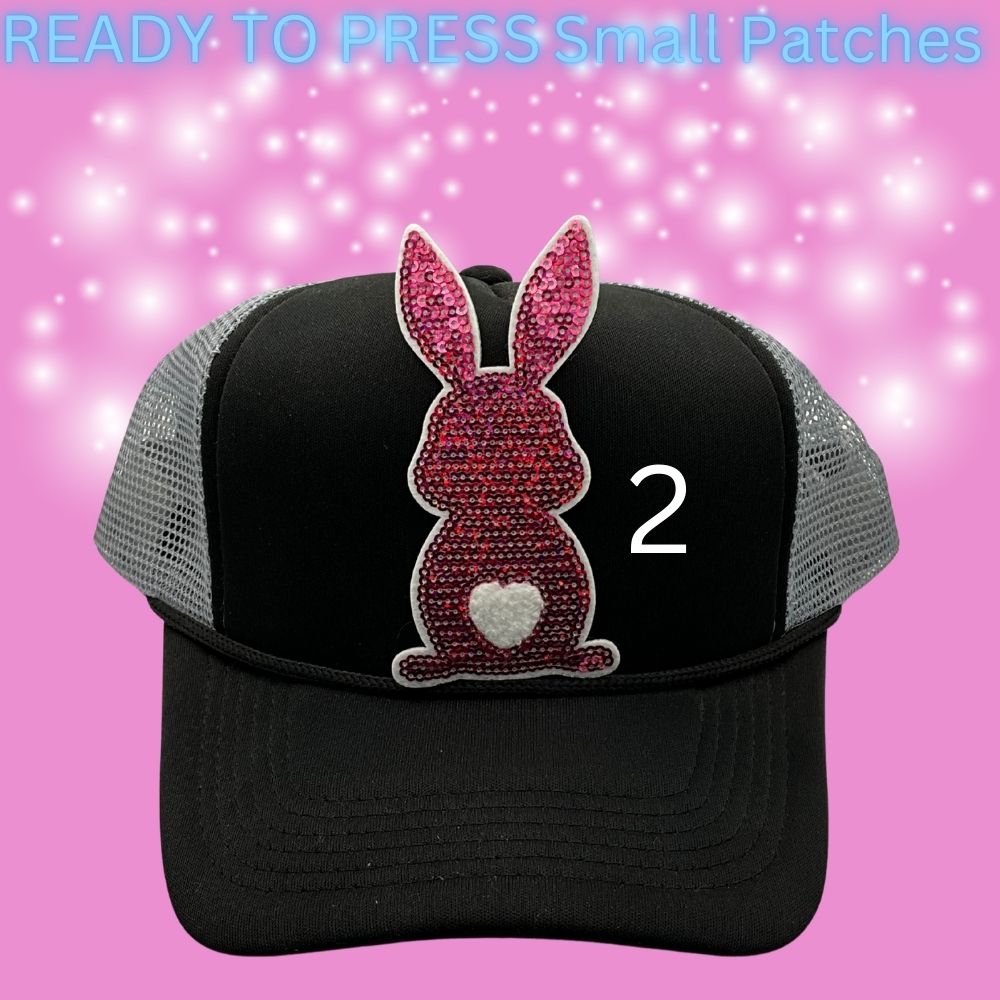 ✨ Ready to Press Sequin Bunny Patches – Small Heat Transfer Patches (6 Color Options)