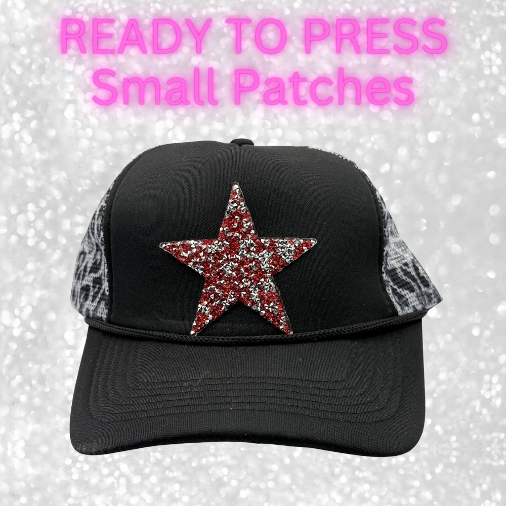 ⭐ READY TO PRESS – Small Rhinestone | Glitter | Appliqué | Trucker Hat Patches Star Patches ⭐