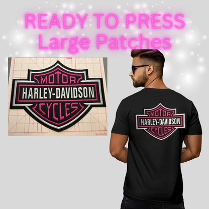READY TO PRESS Large Motorcycle Back Patch – Embroidered Biker Shield Patch for Jackets & Tees