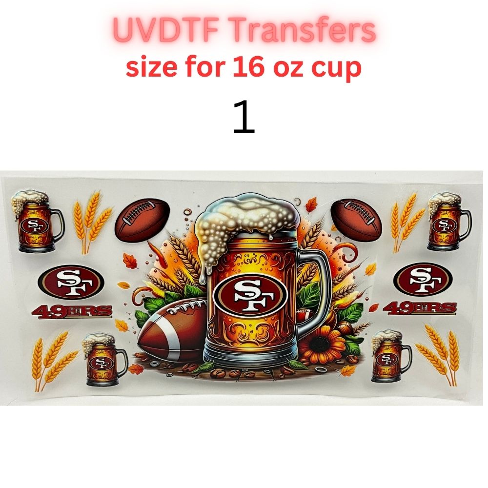 Football Beer Mug UV DTF Transfers for 16 oz Cups | Game Day Football Cup Decals | Ready to Apply