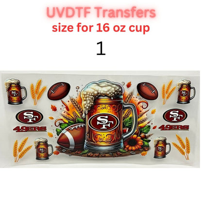 Football Beer Mug UV DTF Transfers for 16 oz Cups | Game Day Football Cup Decals | Ready to Apply