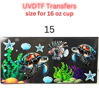 Sea Turtle UVDTF Cup Wrap | Ocean Animal Glass Cup Decal | Cute Marine Life Wrap | 16oz Libbey Glass Transfer