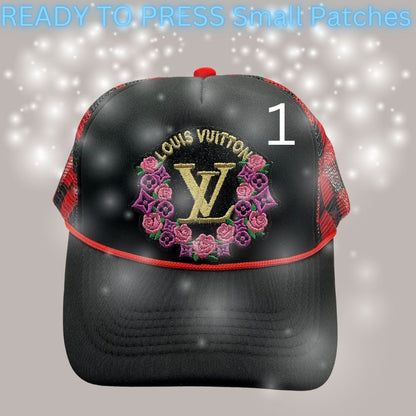 Designer-Inspired Embroidered Circle & Wreath Patches – Ready to Press | Small Hat/Cap Appliqués