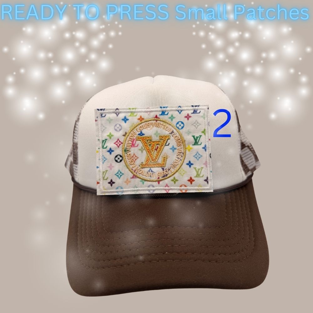 Designer-Inspired Monogram & Icon Patches – Embroidered Ready-to-Press Appliqués for Trucker Hats & Apparel (13 Styles)