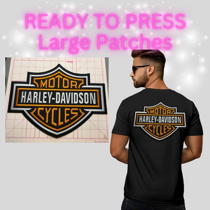 READY TO PRESS Large Motorcycle Back Patch – Embroidered Biker Shield Patch for Jackets & Tees