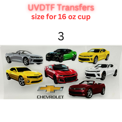 Classic & Modern American Muscle Car UV DTF Cup Wrap | 16 oz Libbey Glass Transfer | Automotive Tumbler Decal