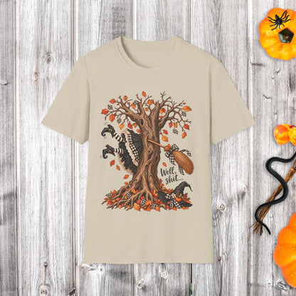 Fall Witch T-Shirt — 'Well, Shit' Halloween Tree Design
