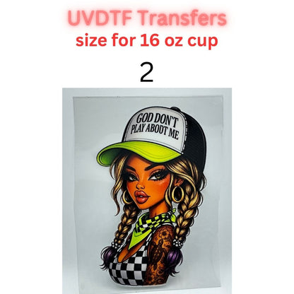 Western Cowgirl UV DTF Transfers for 16 oz Cups | God Don’t Play About Me | Ready to Apply Cup Decals