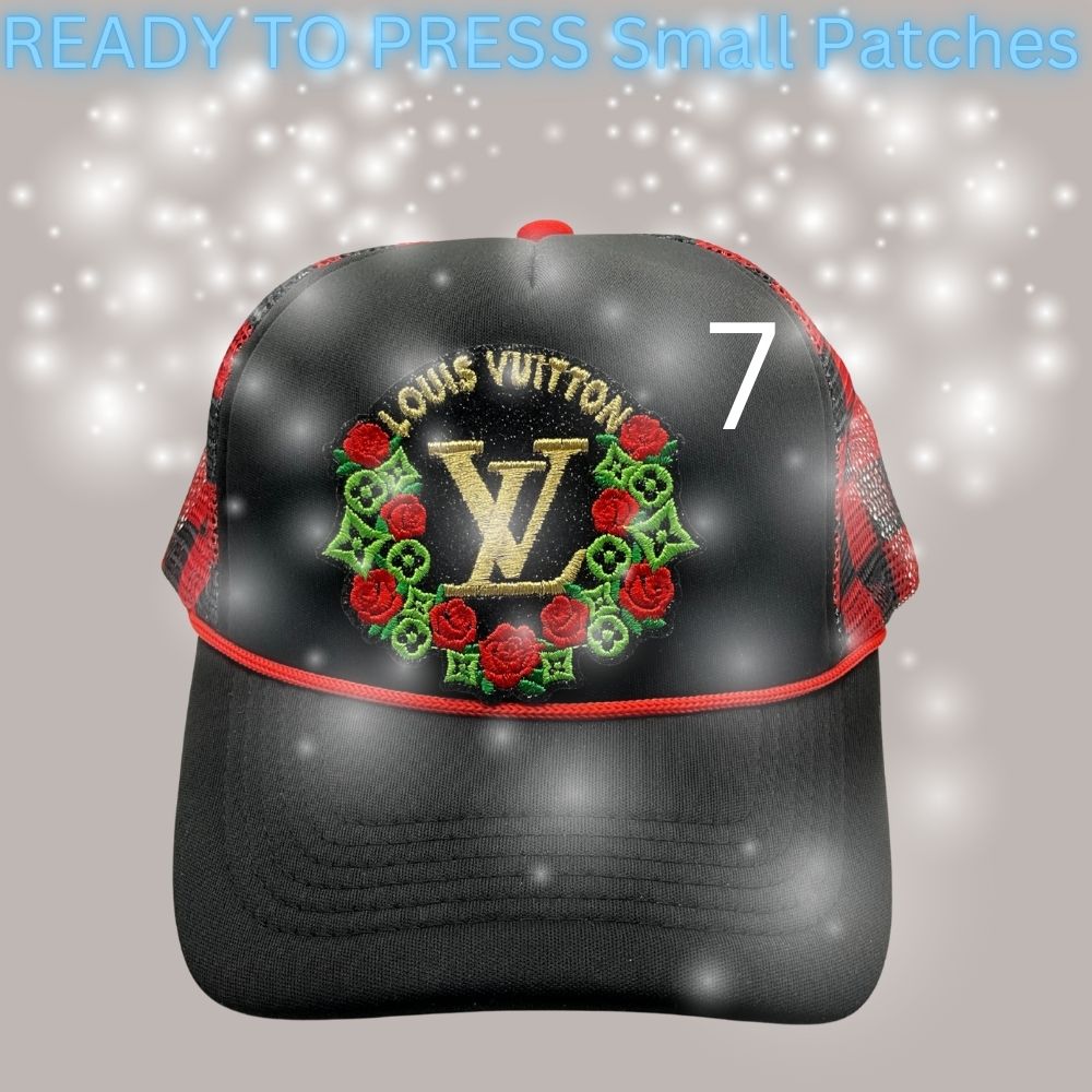 Designer-Inspired Embroidered Circle & Wreath Patches – Ready to Press | Small Hat/Cap Appliqués