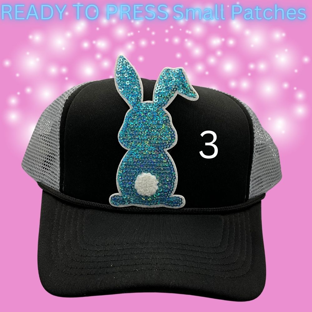 ✨ Ready to Press Sequin Bunny Patches – Small Heat Transfer Patches (6 Color Options)