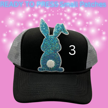✨ Ready to Press Sequin Bunny Patches – Small Heat Transfer Patches (6 Color Options)