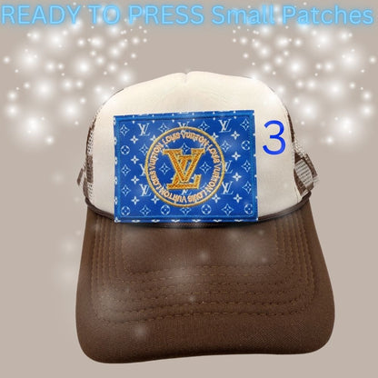 Designer-Inspired Monogram & Icon Patches – Embroidered Ready-to-Press Appliqués for Trucker Hats & Apparel (13 Styles)