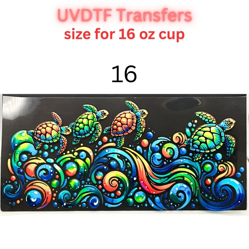Sea Turtle UVDTF Cup Wrap | Ocean Animal Glass Cup Decal | Cute Marine Life Wrap | 16oz Libbey Glass Transfer