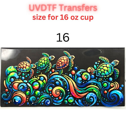 Sea Turtle UVDTF Cup Wrap | Ocean Animal Glass Cup Decal | Cute Marine Life Wrap | 16oz Libbey Glass Transfer