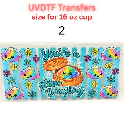 Cute Glitter Dumpling UV DTF Cup Wrap | 16 oz Glass Can Transfer | Kawaii Colorful Dumpling Designs | Choose 1–9