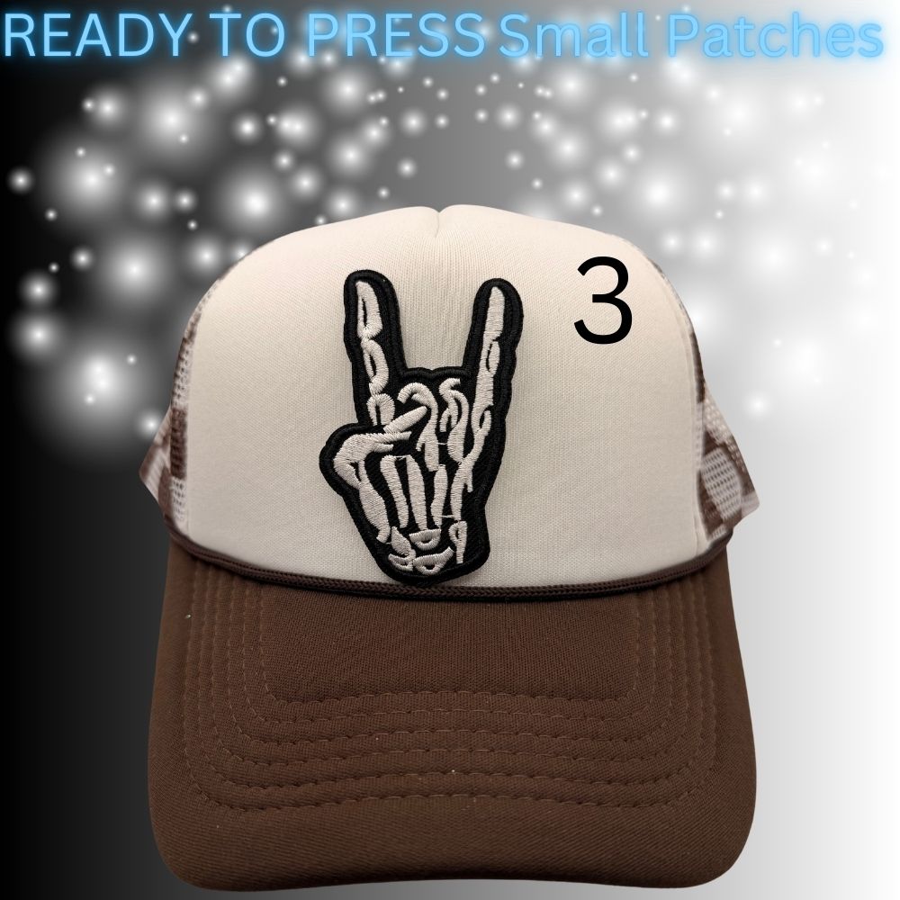 Ready-to-Press Small Embroidered Patches – Trucker Hat & Apparel Heat Press Patches