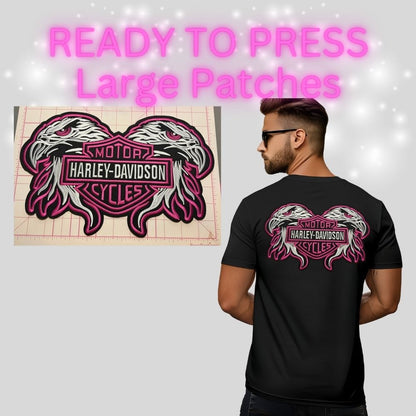 READY TO PRESS Large Motorcycle Back Patch – Embroidered Biker Shield Patch for Jackets & Tees