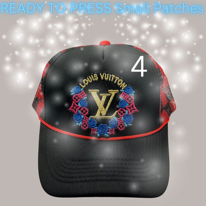 Designer-Inspired Embroidered Circle & Wreath Patches – Ready to Press | Small Hat/Cap Appliqués