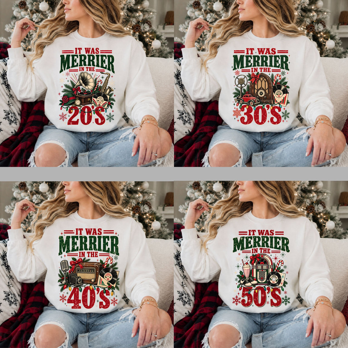It Was Merrier in the Decades PNG Bundle | 20s–2010s Retro Christmas Designs | 10 Digital PNG Files | Vintage Holiday Shirt Graphics