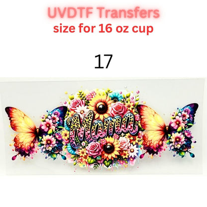 Mother UVDTF Cup Wrap | Mama Floral Tumbler Decal | Mom Gift Transfer | 16oz Glass Cup Wrap | Butterfly Flower Design