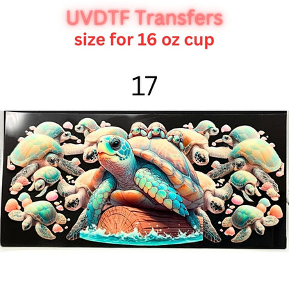 Sea Turtle UVDTF Cup Wrap | Ocean Animal Glass Cup Decal | Cute Marine Life Wrap | 16oz Libbey Glass Transfer