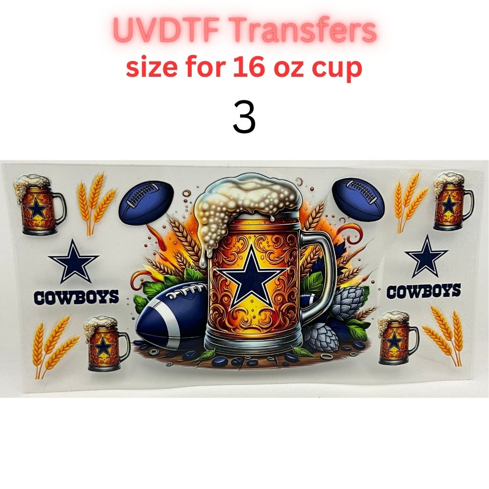 Football Beer Mug UV DTF Transfers for 16 oz Cups | Game Day Football Cup Decals | Ready to Apply