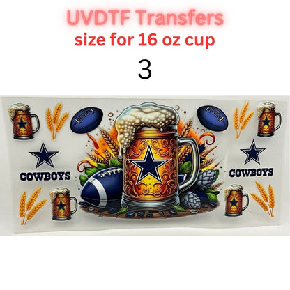 Football Beer Mug UV DTF Transfers for 16 oz Cups | Game Day Football Cup Decals | Ready to Apply
