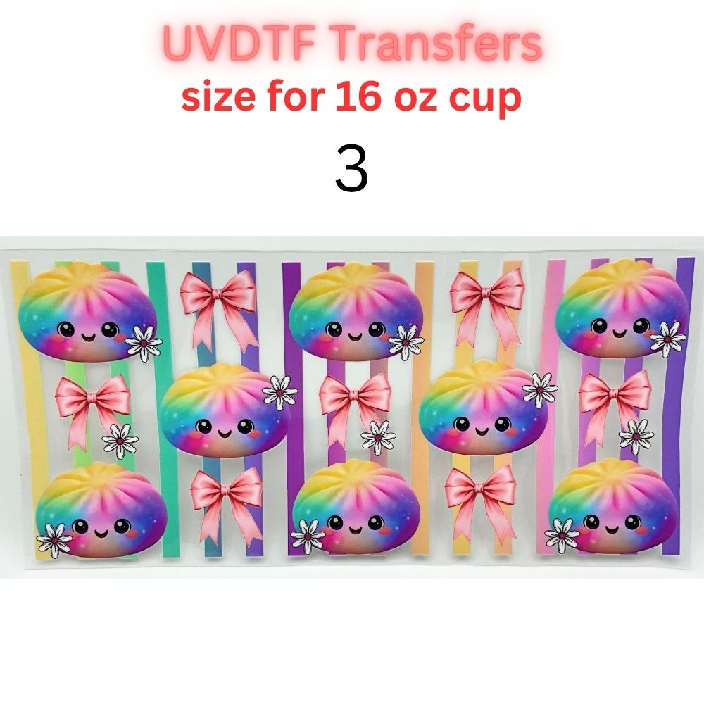 Cute Glitter Dumpling UV DTF Cup Wrap | 16 oz Glass Can Transfer | Kawaii Colorful Dumpling Designs | Choose 1–9