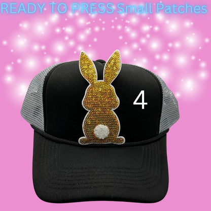 ✨ Ready to Press Sequin Bunny Patches – Small Heat Transfer Patches (6 Color Options)