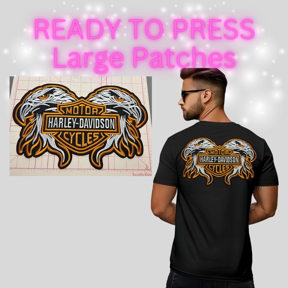 READY TO PRESS Large Motorcycle Back Patch – Embroidered Biker Shield Patch for Jackets & Tees