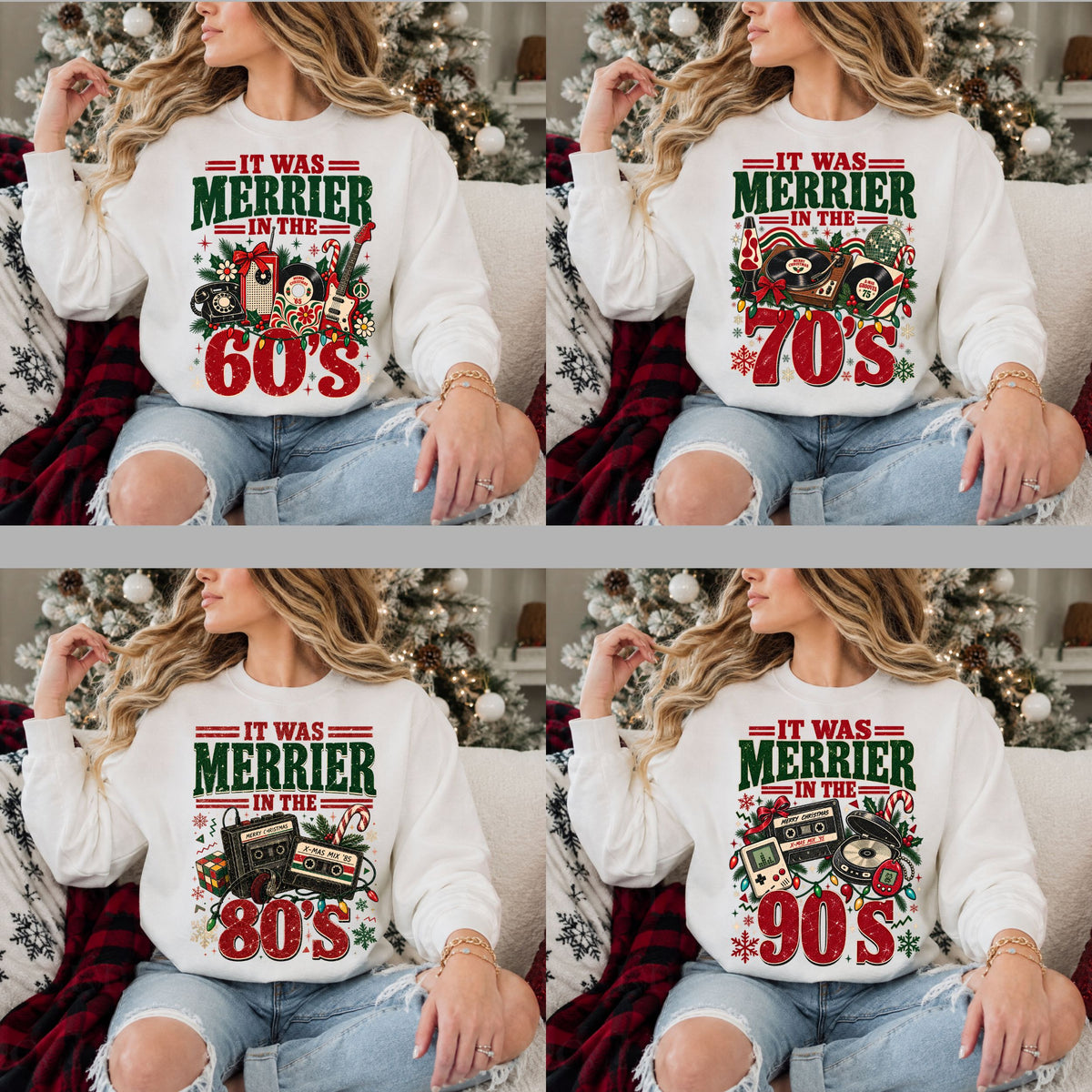 It Was Merrier in the Decades PNG Bundle | 20s–2010s Retro Christmas Designs | 10 Digital PNG Files | Vintage Holiday Shirt Graphics