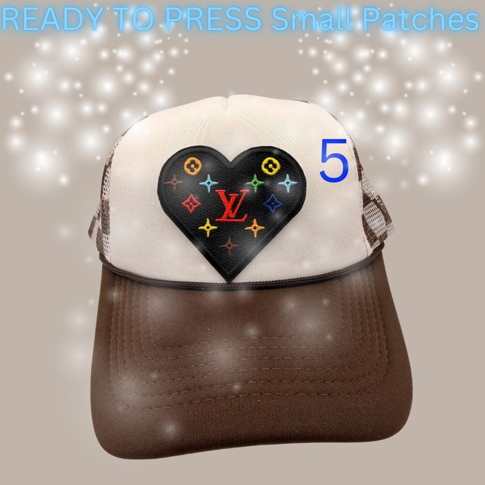 Designer-Inspired Monogram & Icon Patches – Embroidered Ready-to-Press Appliqués for Trucker Hats & Apparel (13 Styles)