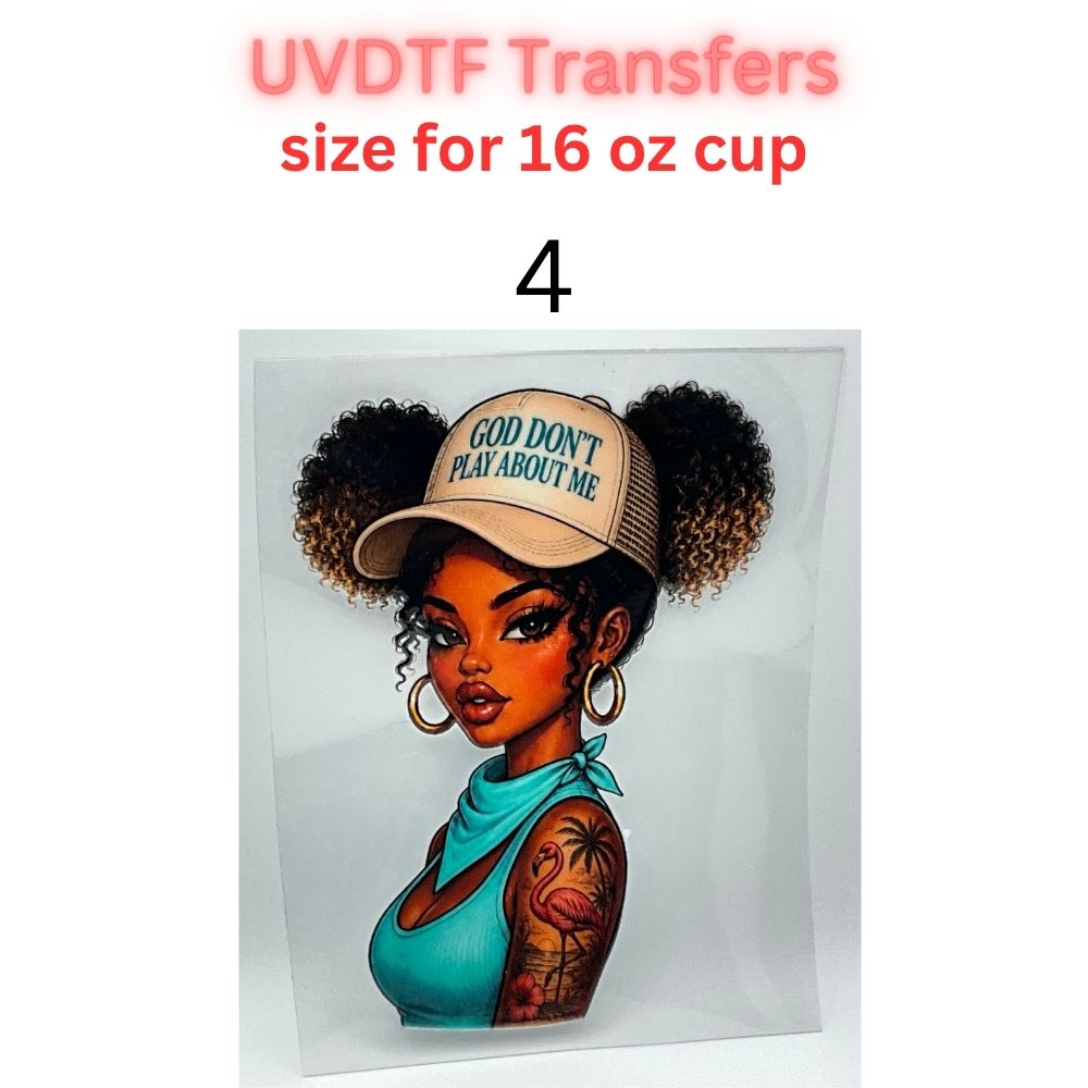 Western Cowgirl UV DTF Transfers for 16 oz Cups | God Don’t Play About Me | Ready to Apply Cup Decals