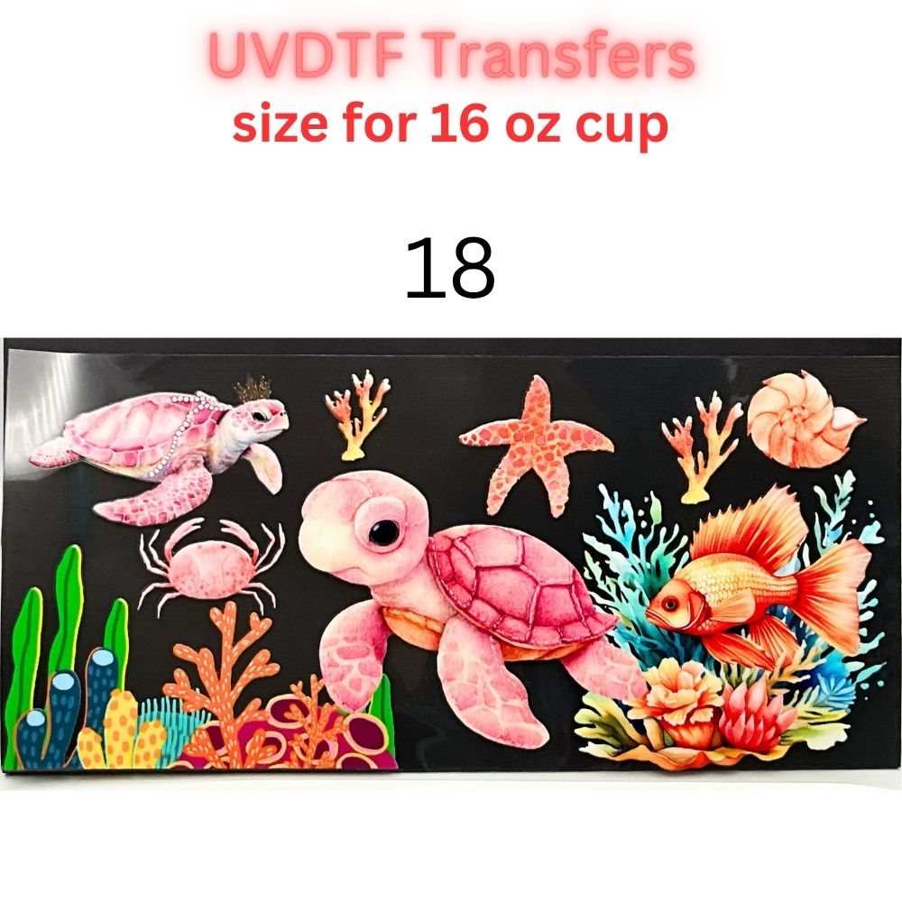 Sea Turtle UVDTF Cup Wrap | Ocean Animal Glass Cup Decal | Cute Marine Life Wrap | 16oz Libbey Glass Transfer