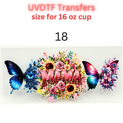 Mother UVDTF Cup Wrap | Mama Floral Tumbler Decal | Mom Gift Transfer | 16oz Glass Cup Wrap | Butterfly Flower Design