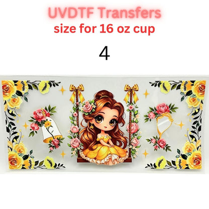 Whimsical Fairytale Girl UV DTF Cup Wrap | 16 oz Glass Can Transfer | Floral Princess-Inspired Designs | Choose 1–11