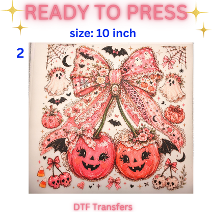 Pink Halloween Cherry DTF Transfers | 10-Inch Ready-to-Press | 3 Designs